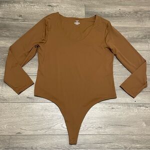 Nuuds Women’s Scoop Neck BodySuit Long Sleeve Brown Size XXL